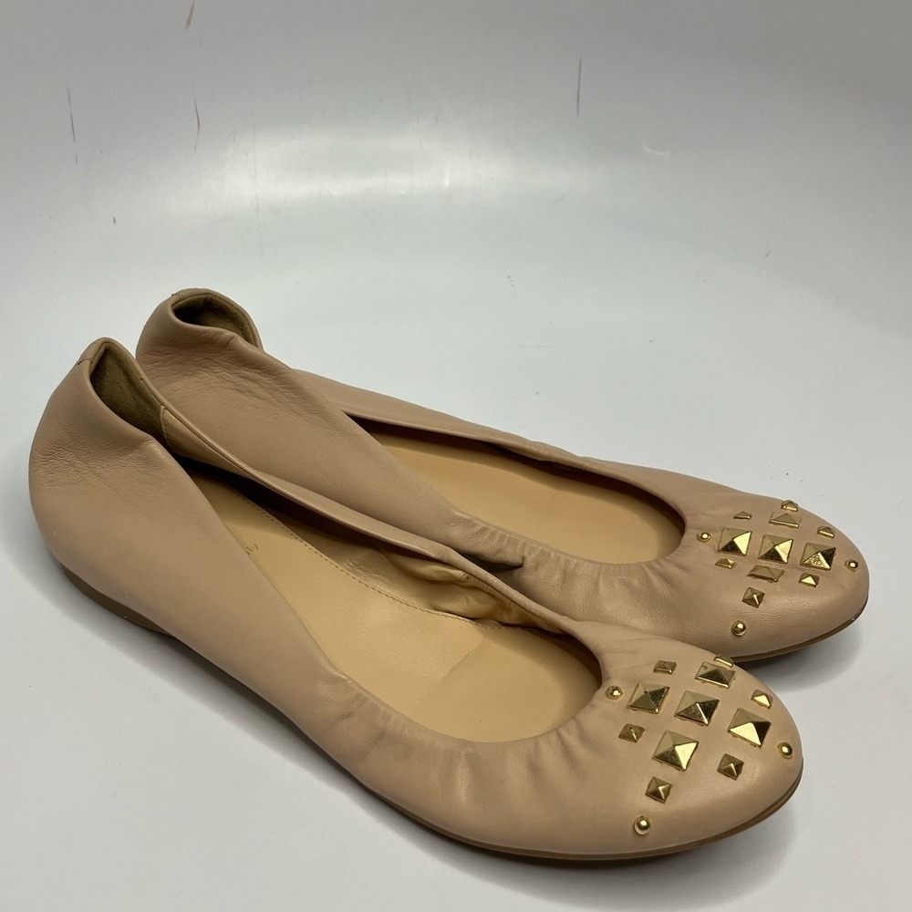 J. Crew cream leather‎ ballet flats made in Italy gold studded size 8.5